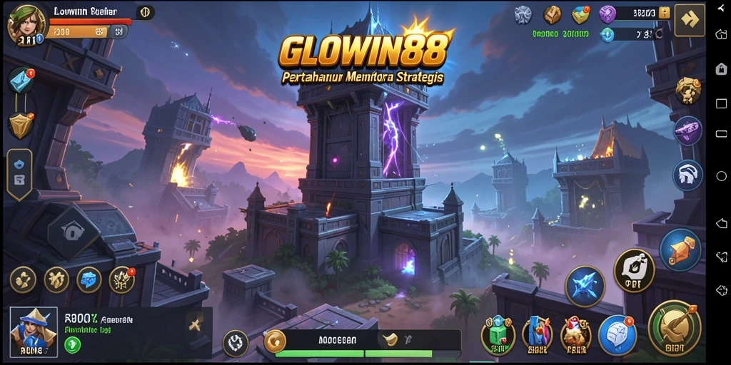 Screenshot gameplay menegangkan di GLOWIN88 yang menampilkan pertahanan menara.