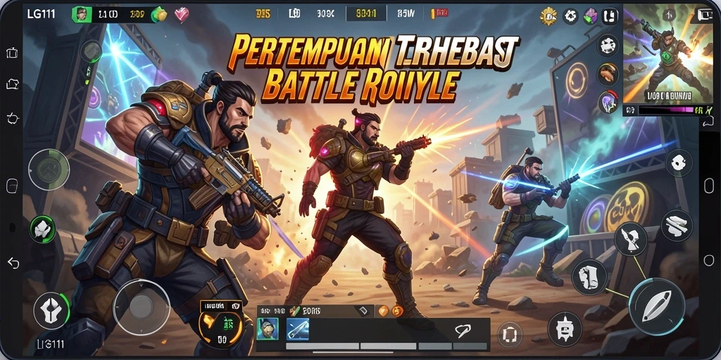 Screenshot utama LG111 menampilkan aksi pertempuran Battle Royale yang seru.