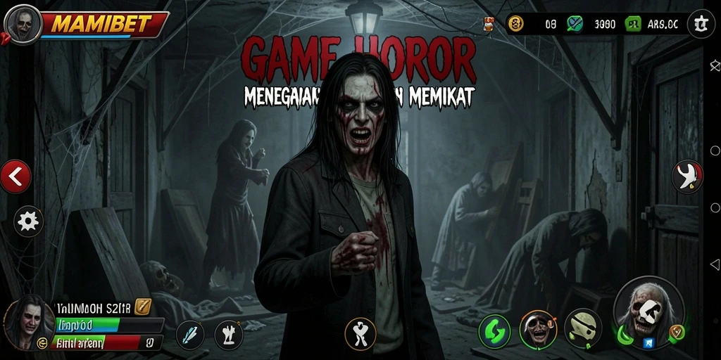 Screenshot MAMIBET menampilkan suasana gameplay horor yang mencekam.